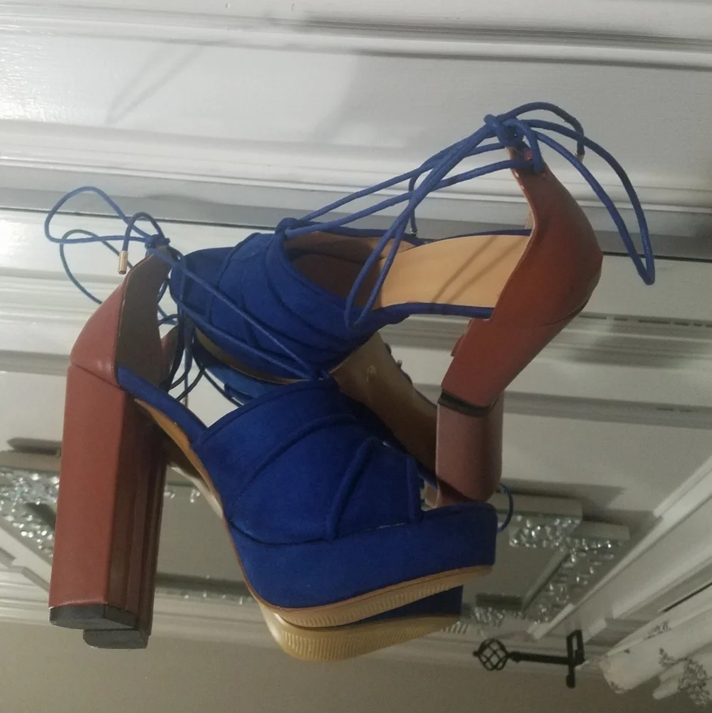 Blue Platform pumps with Ankle wrap ties